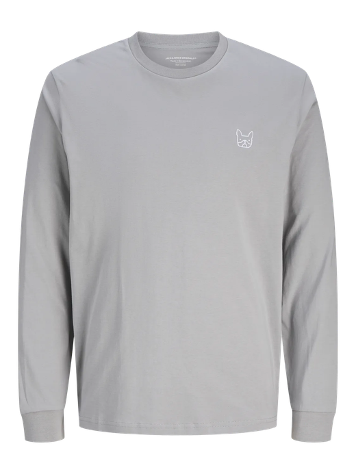 Camiseta m/l con pequeño logo bulldog bordado Jack & Jones Grey
