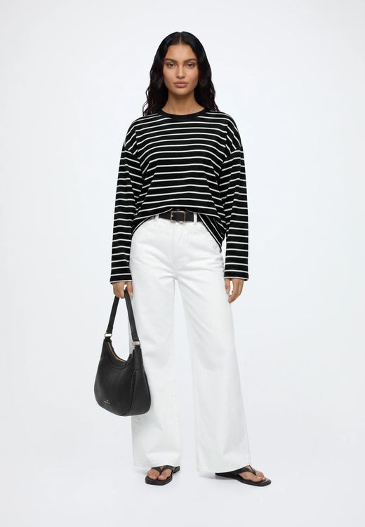 Camiseta m/l con rayas monocolor Only Black