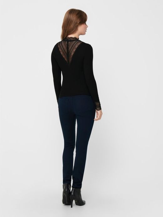 Camiseta m/l de canalé con calados Only Black