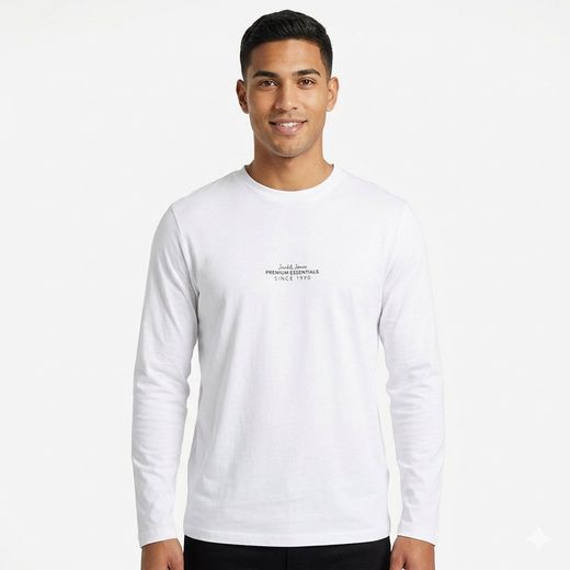 Camiseta m/l de cuello redondo Premium Essentials Jack & Jones White