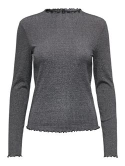 Camiseta m/l lisa de canalé con detalle metalizado Only Black