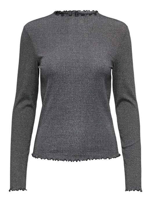 Camiseta m/l lisa de canalé con detalle metalizado Only Black