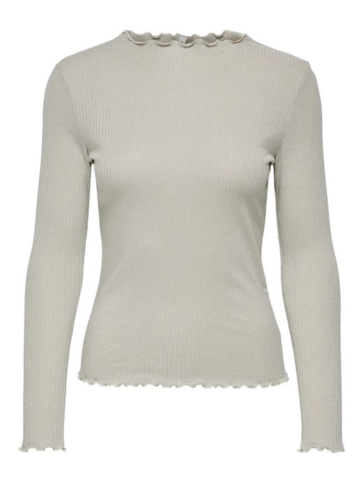 Camiseta m/l lisa de canalé con detalle metalizado Only Oatmeal