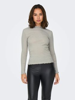 Camiseta m/l lisa de canalé con detalle metalizado Only Oatmeal
