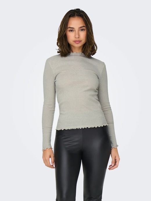 Camiseta m/l lisa de canalé con detalle metalizado Only Oatmeal