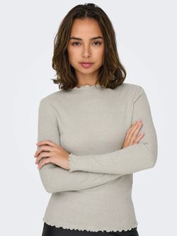 Camiseta m/l lisa de canalé con detalle metalizado Only Oatmeal