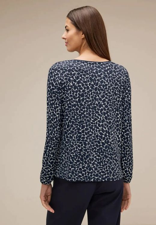 Camiseta m/l satén con estampado floral abstracto Street One Deep Blue