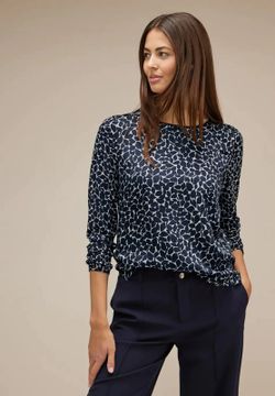 Camiseta m/l satén con estampado floral abstracto Street One Deep Blue