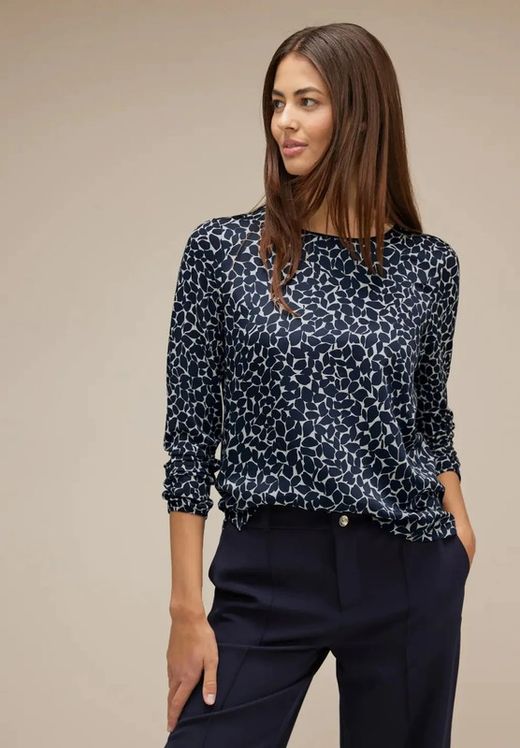 Camiseta m/l satén con estampado floral abstracto Street One Deep Blue