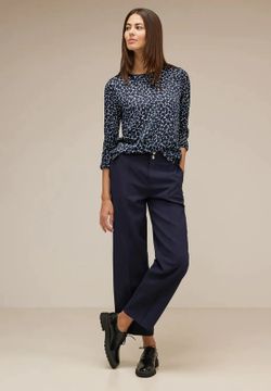 Camiseta m/l satén con estampado floral abstracto Street One Deep Blue