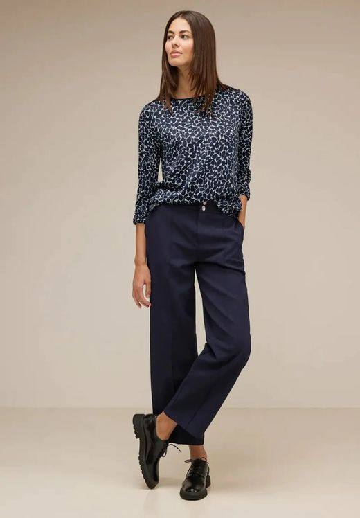 Camiseta m/l satén con estampado floral abstracto Street One Deep Blue