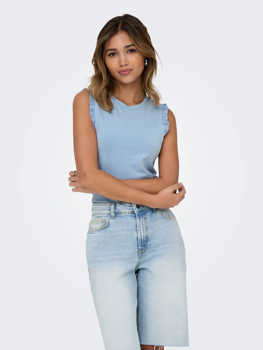Camiseta sin mangas con detalle volantes Only Chambray Blue