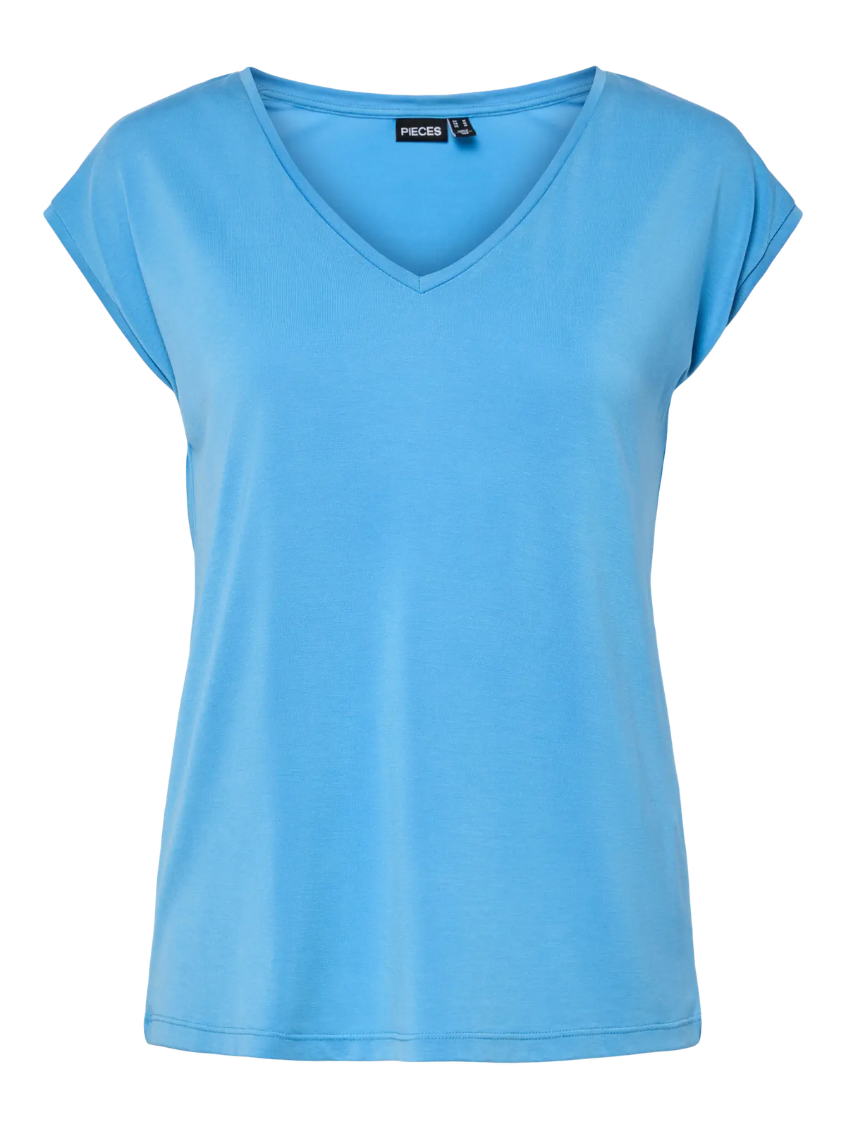Camiseta s/m básica con cuello pico Pieces Azure Blue