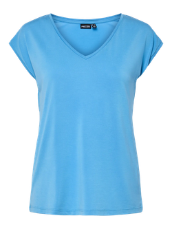 Camiseta s/m básica con cuello pico Pieces Azure Blue