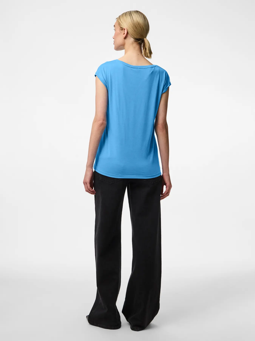 Camiseta s/m básica con cuello pico Pieces Azure Blue