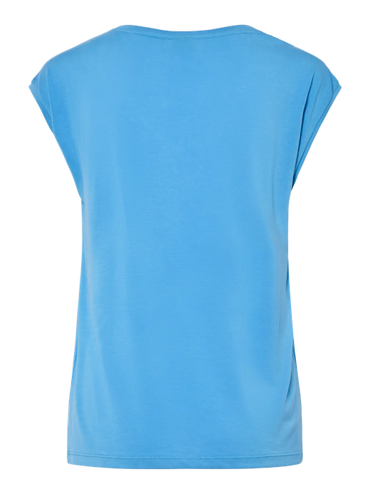 Camiseta s/m básica con cuello pico Pieces Azure Blue