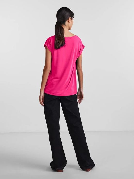 Camiseta s/m básica con cuello pico Pieces Pink