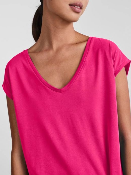 Camiseta s/m básica con cuello pico Pieces Pink