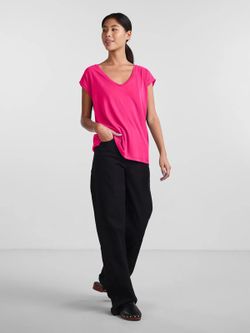Camiseta s/m básica con cuello pico Pieces Pink