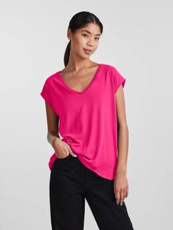 Camiseta s/m básica con cuello pico Pieces Pink