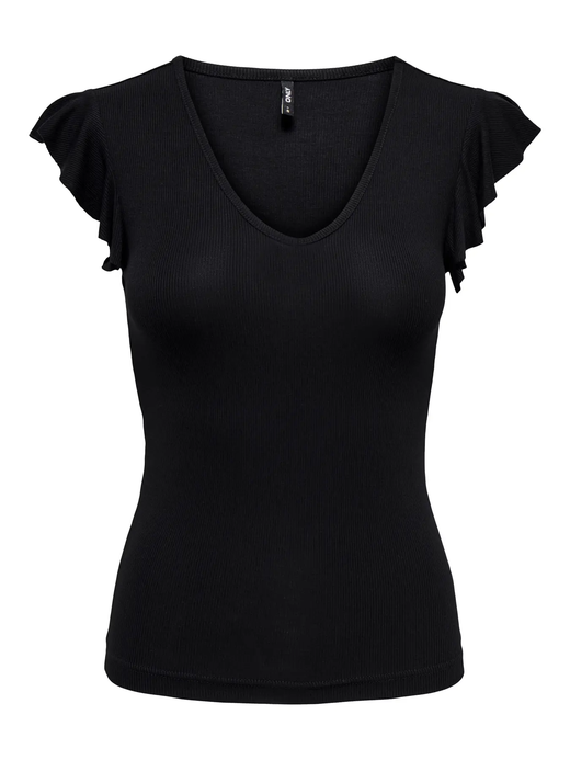 Camiseta s/m canalé con volantes Only Black