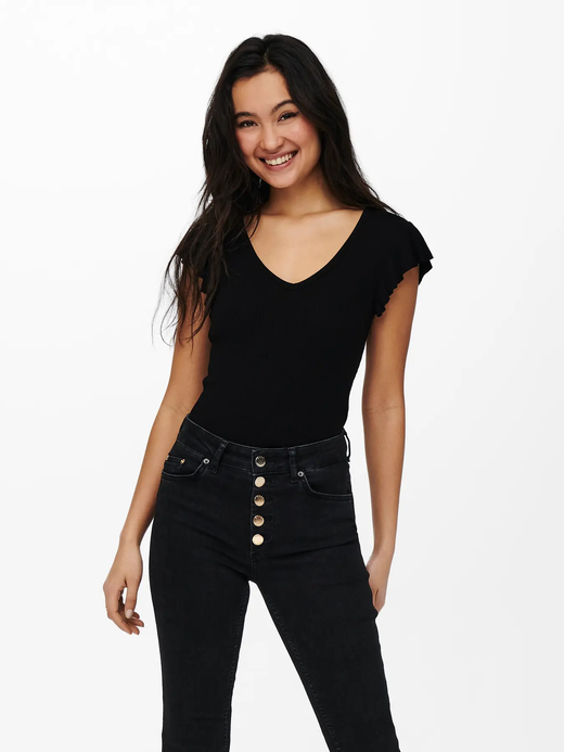 Camiseta s/m canalé con volantes Only Black