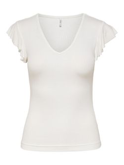 Camiseta s/m canalé con volantes Only Cloud Dancer