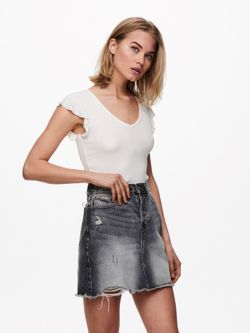 Camiseta s/m canalé con volantes Only Cloud Dancer