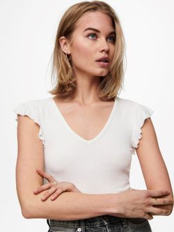 Camiseta s/m canalé con volantes Only Cloud Dancer