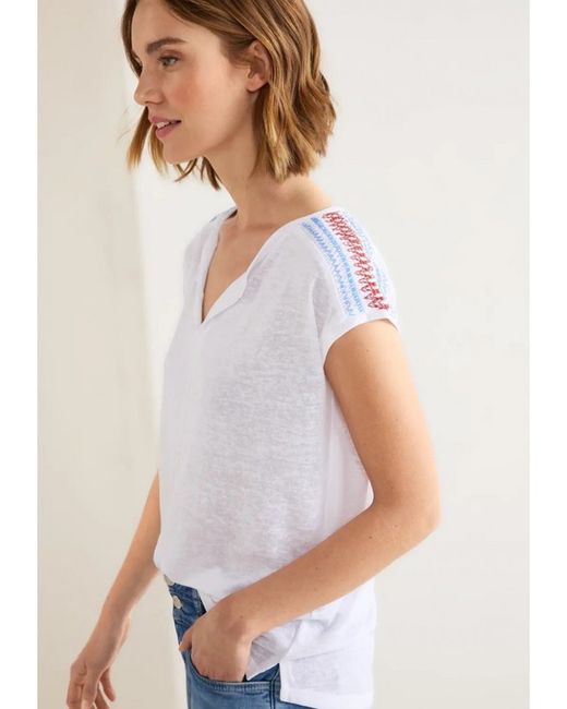 Camiseta s/m cenefa bordada hombros Street One White