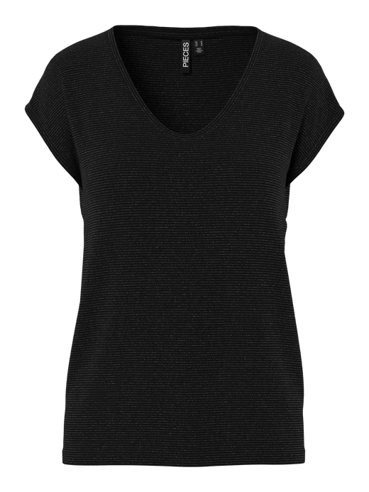 Camiseta s/m con detalle rayas difuminadas con efecto metalizado Pieces Black