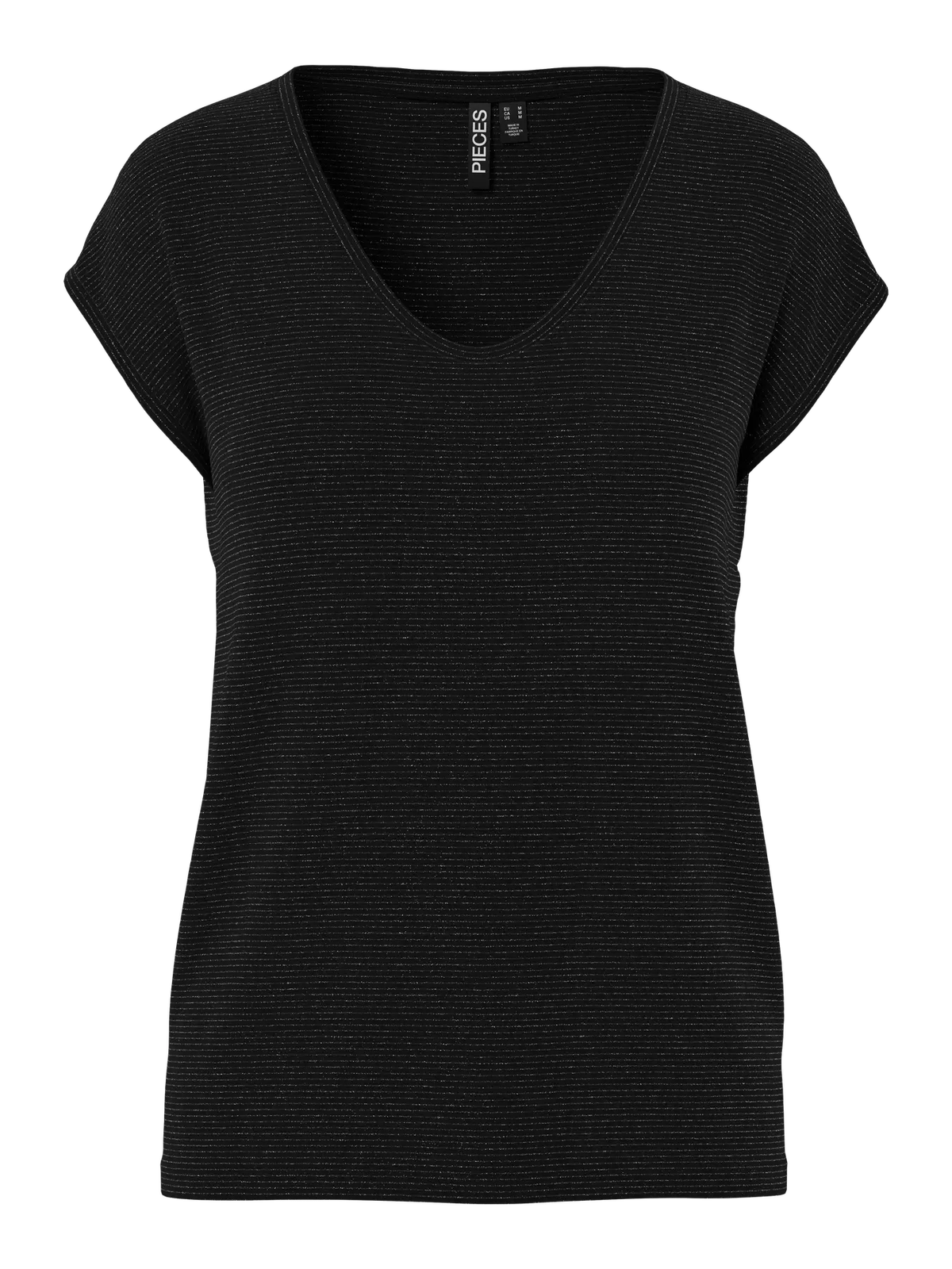 Camiseta s/m con detalle rayas difuminadas con efecto metalizado Pieces Black