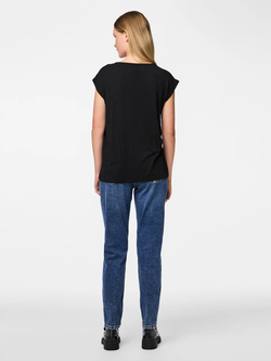 Camiseta s/m con detalle rayas difuminadas con efecto metalizado Pieces Black