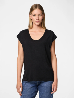 Camiseta s/m con detalle rayas difuminadas con efecto metalizado Pieces Black