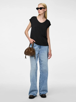 Camiseta s/m con detalle rayas difuminadas con efecto metalizado Pieces Black