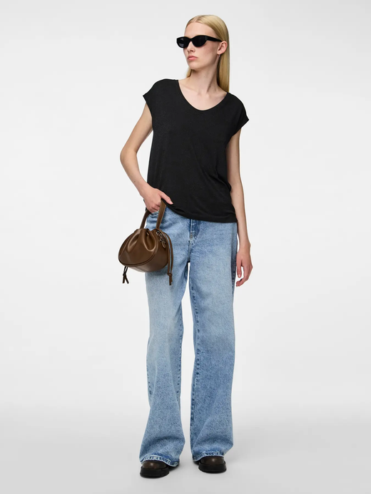 Camiseta s/m con detalle rayas difuminadas con efecto metalizado Pieces Black