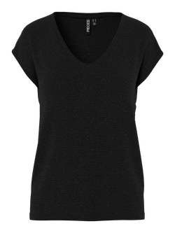 Camiseta s/m con detalle rayas difuminadas con efecto metalizado Pieces Black