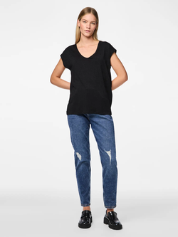 Camiseta s/m con detalle rayas difuminadas con efecto metalizado Pieces Black