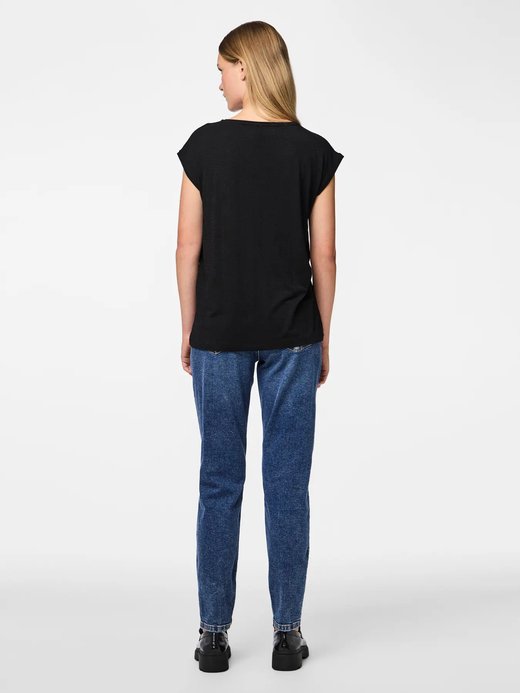 Camiseta s/m con detalle rayas difuminadas con efecto metalizado Pieces Black