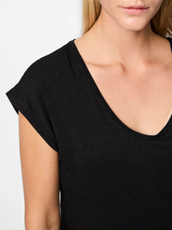 Camiseta s/m con detalle rayas difuminadas con efecto metalizado Pieces Black