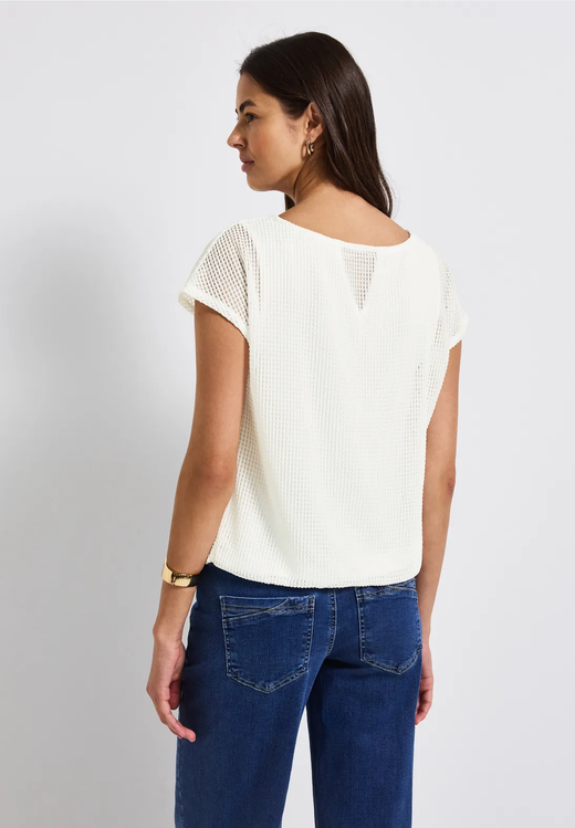 Camiseta s/m con punto rejilla Street One Off White