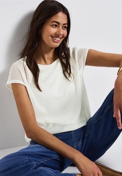 Camiseta s/m con punto rejilla Street One Off White