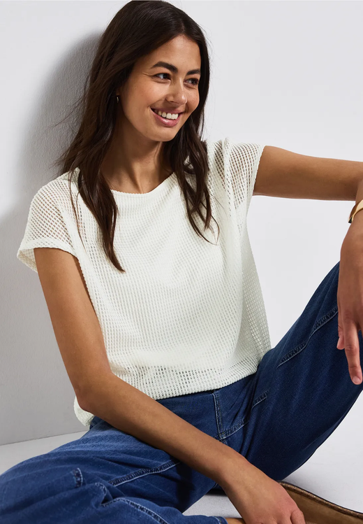 Camiseta s/m con punto rejilla Street One Off White