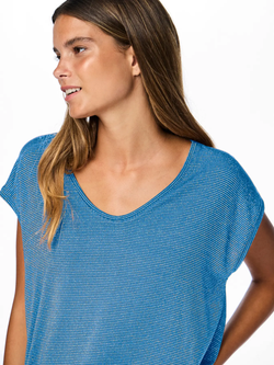 Camiseta s/m con rayas lurex y de cuello pico Pieces Blue