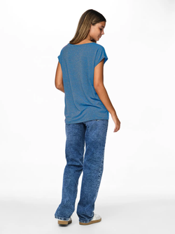 Camiseta s/m con rayas lurex y de cuello pico Pieces Blue