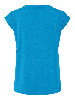 Camiseta s/m con rayas lurex y de cuello pico Pieces Blue
