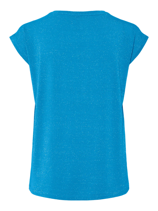 Camiseta s/m con rayas lurex y de cuello pico Pieces Blue