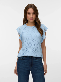 Camiseta s/m con rombos calados Vero Moda Cashmere Blue