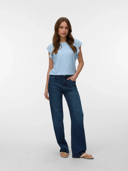Camiseta s/m con rombos calados Vero Moda Cashmere Blue