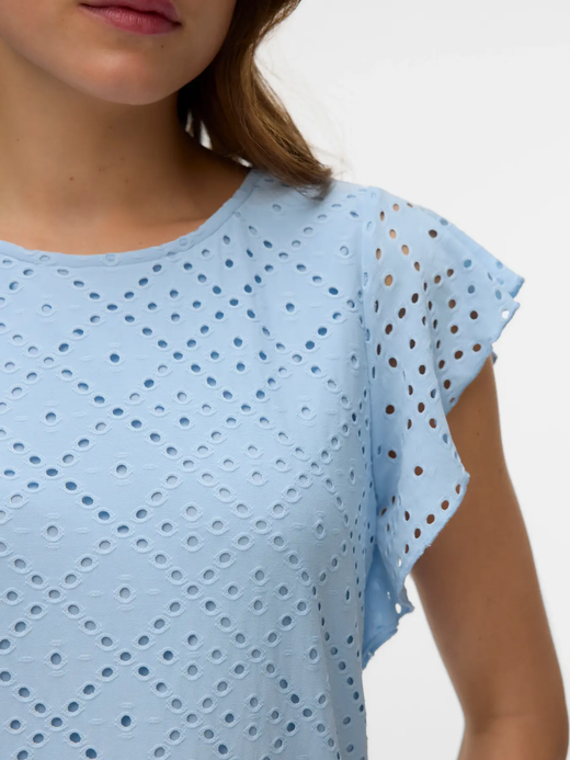 Camiseta s/m con rombos calados Vero Moda Cashmere Blue